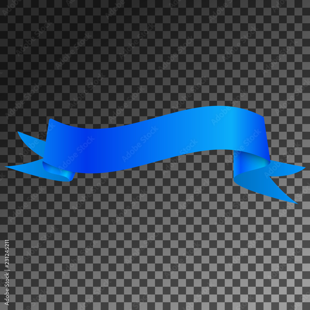 Realistic Shiny Blue Ribbon banner isolated on transparent