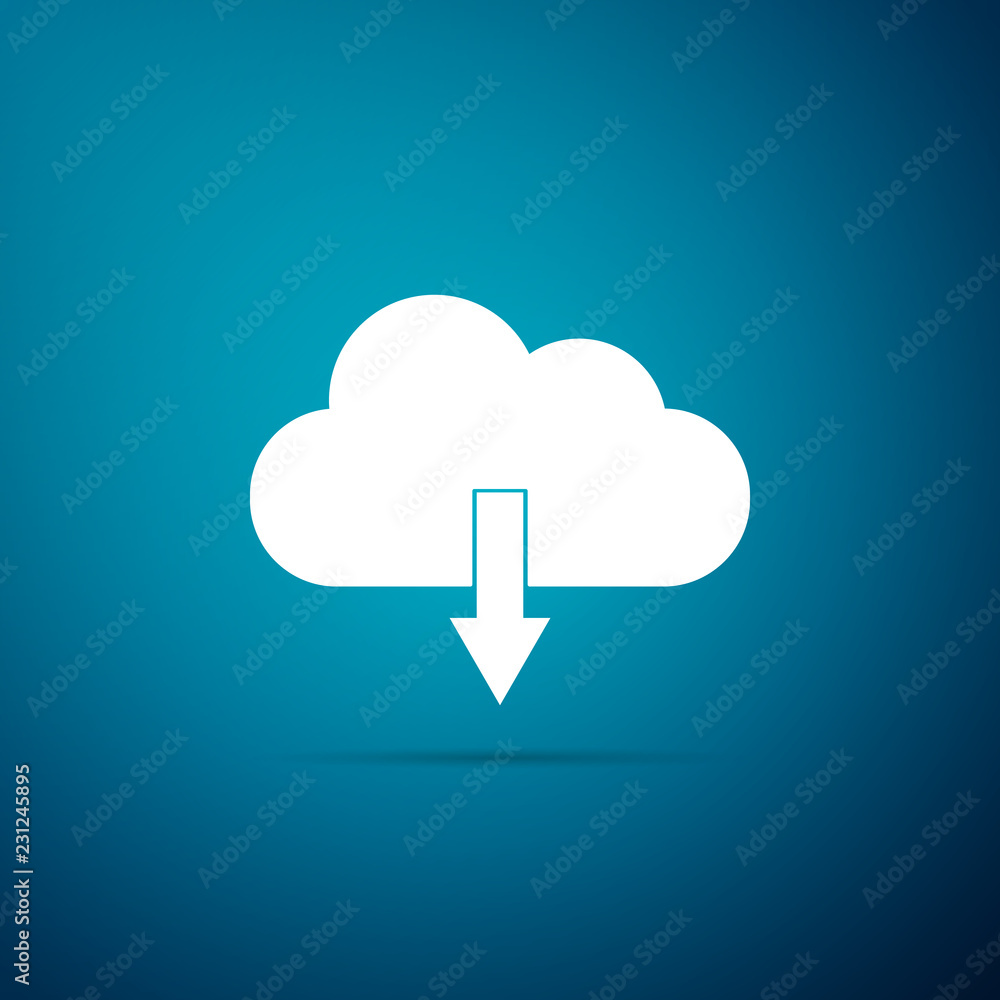 Cloud download icon isolated on blue background. Flat design. Vector Illustration Cloud download icon isolated on blue background. Flat design. Vector Illustration