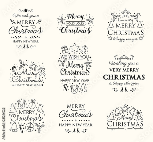 Christmas collection of festive elements and greetings. Vector.