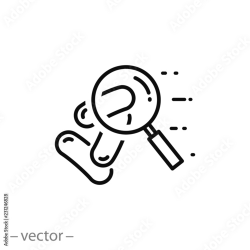 magnifying glass focuses on the bacteria icon, linear sign on white background - editable vector illustration eps10