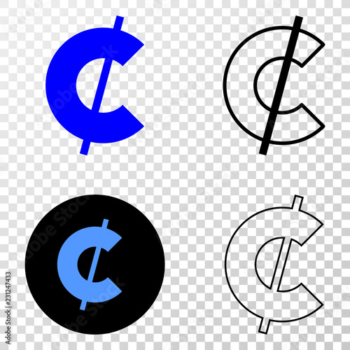 Cent EPS vector pictograph with contour, black and colored versions. Illustration style is flat iconic symbol on chess transparent background.