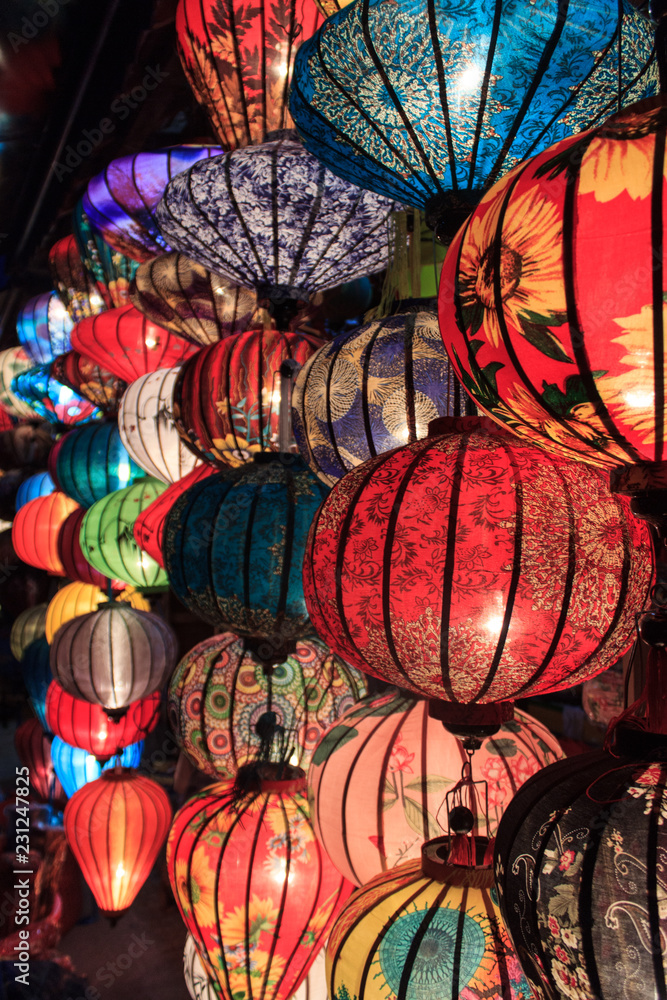 colorful lanterns lighten up in the night in hoi an, vietnam