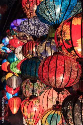 colorful lanterns lighten up in the night in hoi an  vietnam