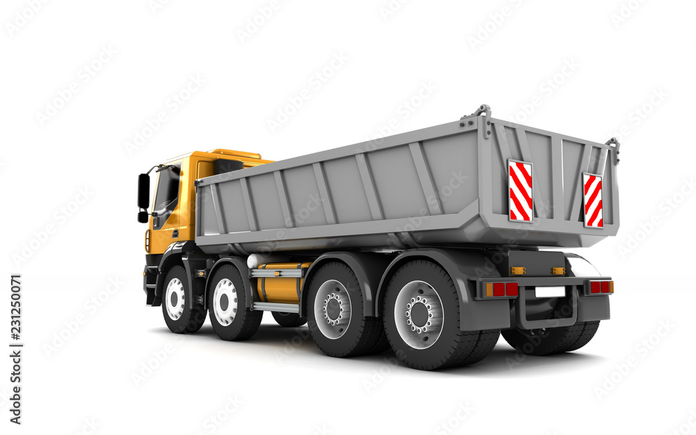 Rear view of the tipper isolated on white background. Perspective. 3d illustration.