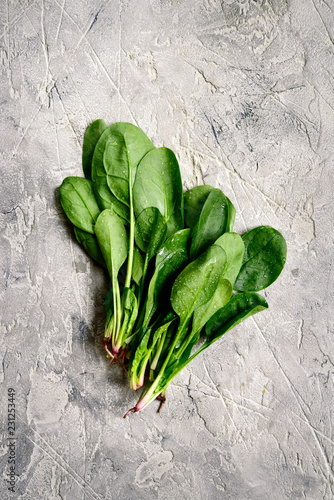 Fresh spinach leaves.Top view with copy space.