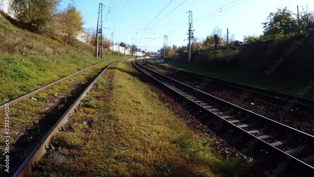 autumn on the railroad on a sunny day autumn on the railroad on a sunny day