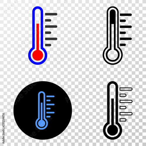 Temperature EPS vector pictogram with contour, black and colored versions. Illustration style is flat iconic symbol on chess transparent background.