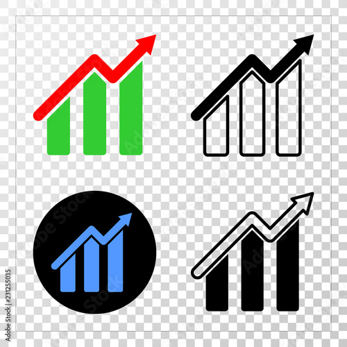 Trend chart EPS vector pictogram with contour, black and colored versions. Illustration style is flat iconic symbol on chess transparent background.