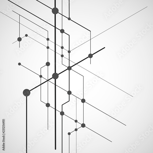 Digital network concept and vector abstract background with connected technical lines and dots