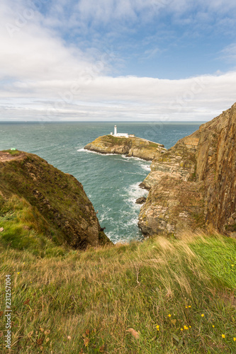 White lighthouse at South Stack.