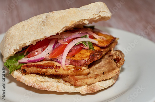 homemade sandwich of roasted pork