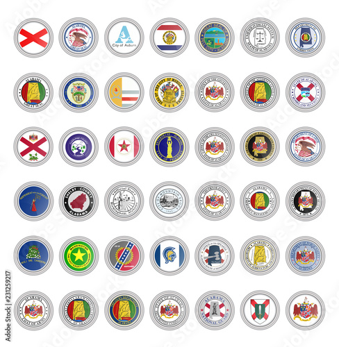 Set of vector icons. Flags of Alabama state. 3D illustration.