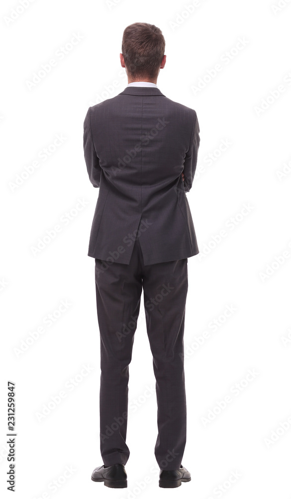 rear view . confident businessman.isolated on white