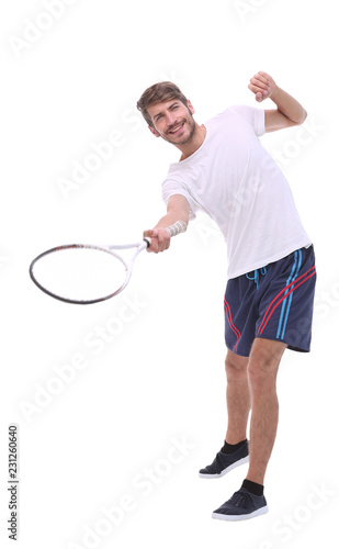 rear view. a young man with a tennis racket. © ASDF