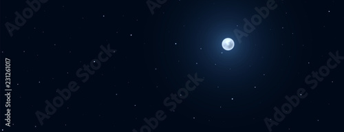 Night background with full moon on starry background.