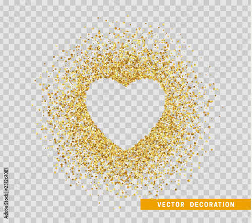 Golden bright sparkles background. Heart bubble for text.