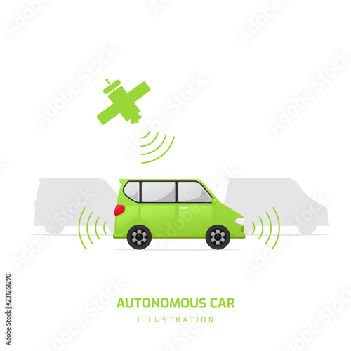 Technology of Driverless or autonomous car modern art illustration vector