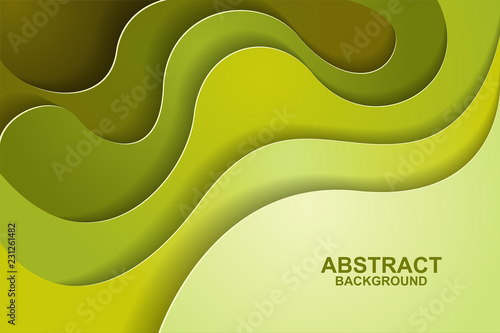Abstract background design with green paper cut shapes. Paper cut vector illustration for banner  presentation  and invitation. Paper art and craft style.