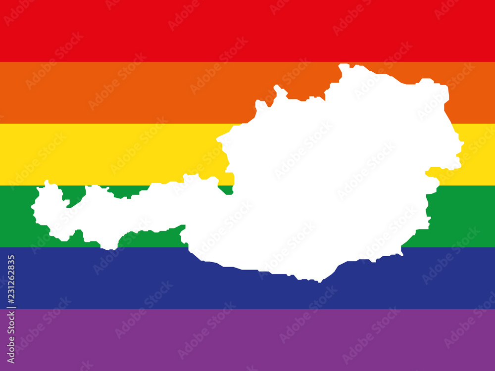 Österreich, Umriss, Landkarte - Icon, Symbol, Piktogramm, grafisches Element - Fläche - weiß - Regenbogen, bunt - Vektor
