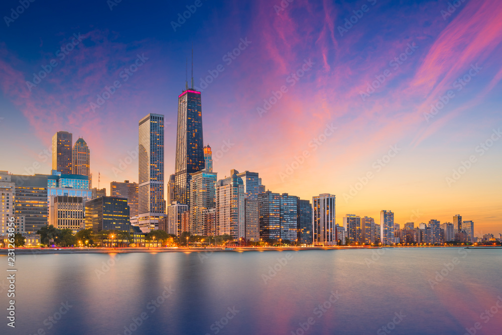 Fototapeta premium Chicago, Illinois, USA Lake Skyline