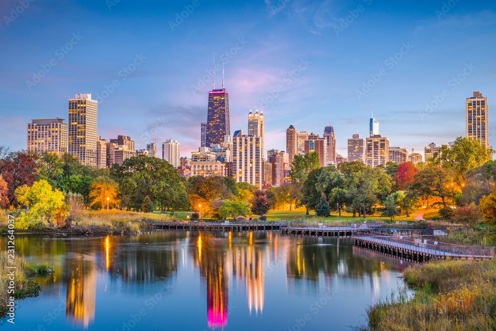 Obraz premium Lincoln Park, Chicago, Illinois Skyline