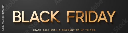 Black Friday Sale. Banner, poster, logo golden color on dark background.