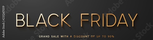 Black Friday Sale. Banner, poster, logo golden color on dark background.