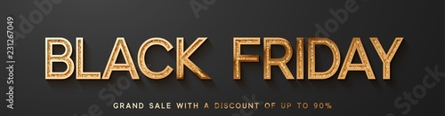 Black Friday Sale. Banner, poster, logo golden color on dark background.
