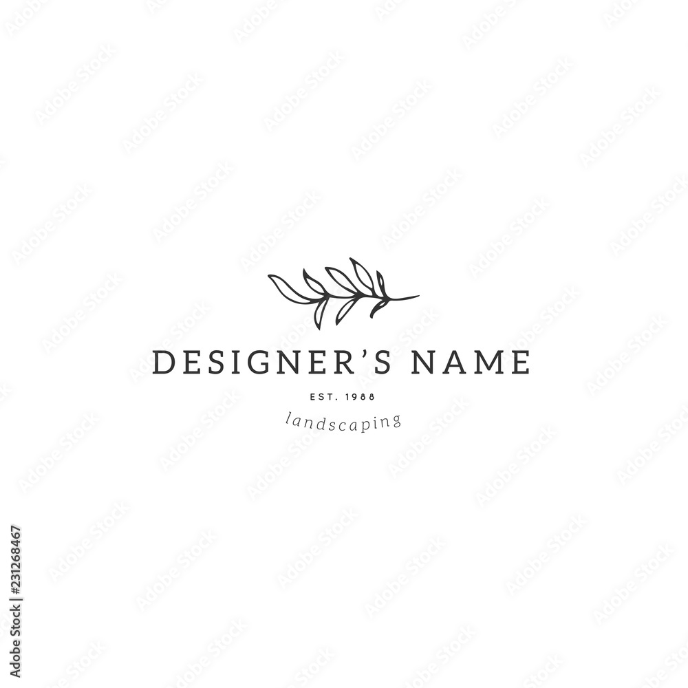 Vector hand drawn floral logo template in minimal style. Vector hand drawn floral logo template in minimal style.