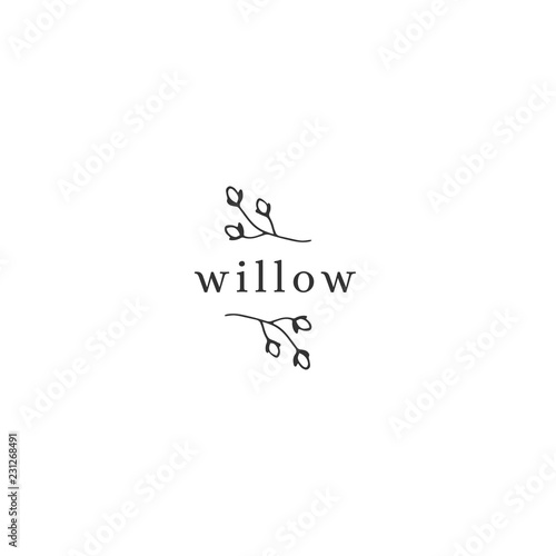 Vector hand drawn floral logo template in minimal style.