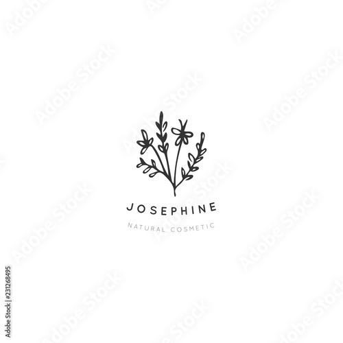 Vector hand drawn floral logo template in minimal style. © julia_khimich