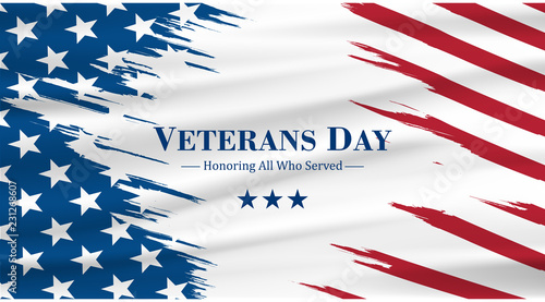 veterans day, November 11, honoring all who served, posters, modern brush design vector illustration