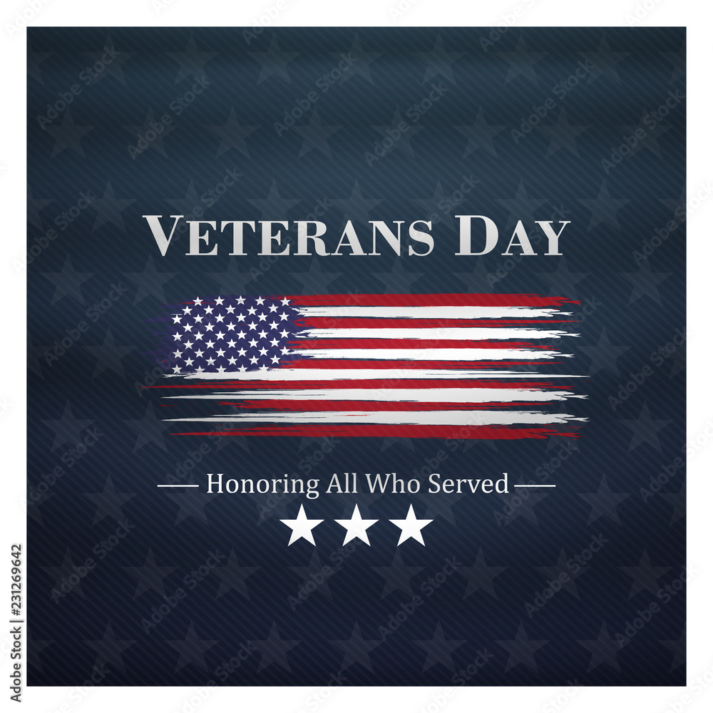 veterans day, November 11, honoring all who served, posters, modern brush design vector illustration - obrazy, fototapety, plakaty 