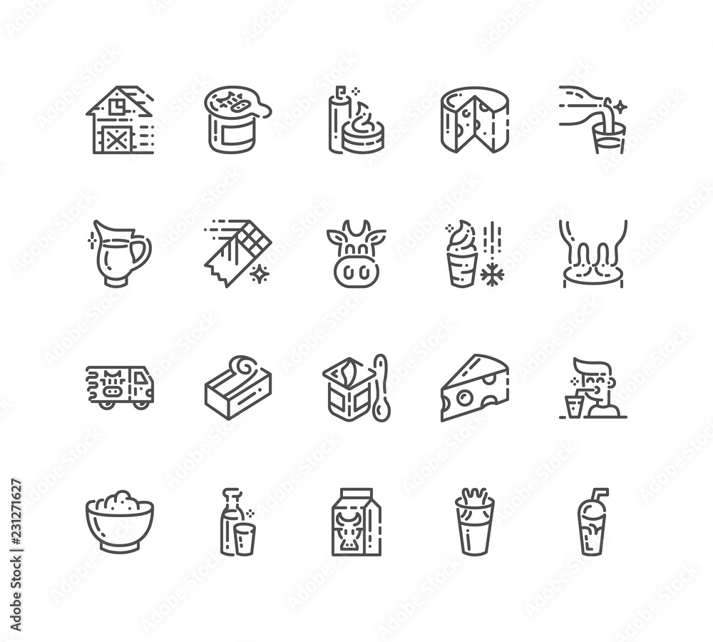 Simple Set Of Dairy Icons Premium Milk Symbol Collection Vector Illustration Line Lactose 2537