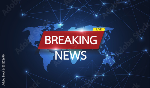 Breaking news live on world map connection background. Business technology concept. Vector illustration