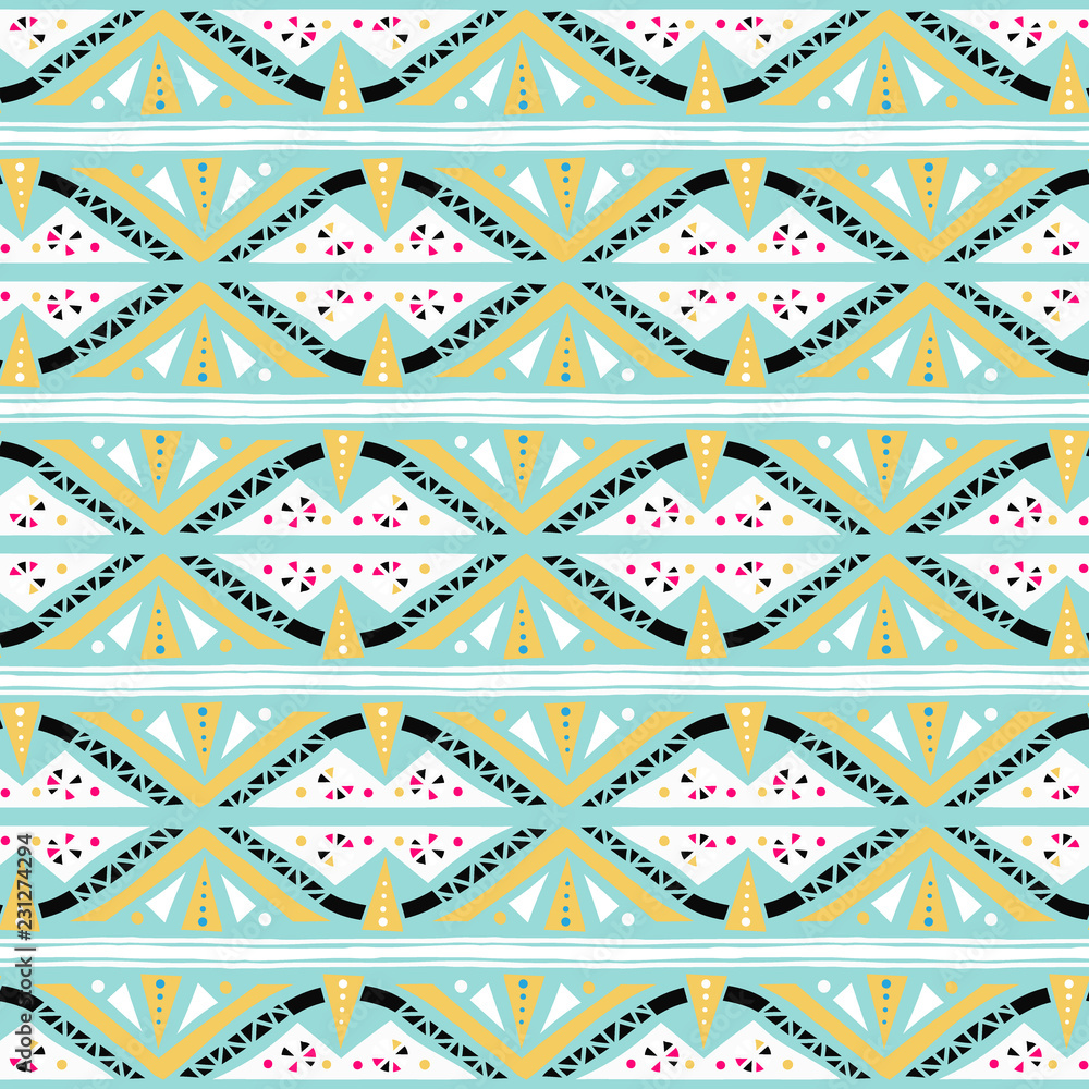 Vector geometric striped ethnic pattern with triangles