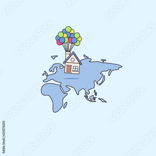 Moving or relocating house service anywhere in Asia and africa continent map illustration