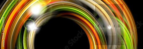 Mixing color waves on black, liquid flowing shapes