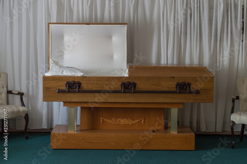 casket in funeral home photo