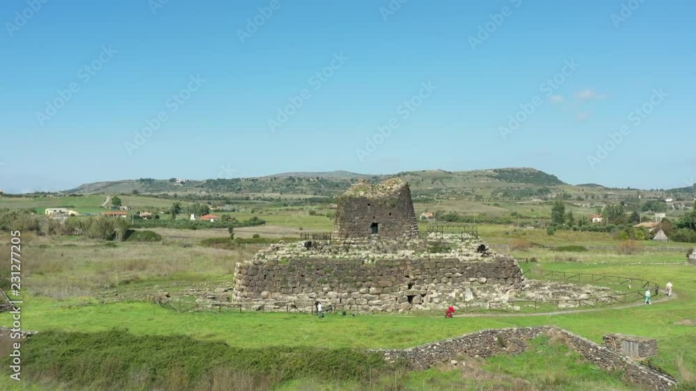 Video from above, aerial view of the ancient Santu Antine Nuraghe. Santu Antine (in Torralba) is one of the largest nuraghi (ancient megalithic edifices) in Sardinia. 