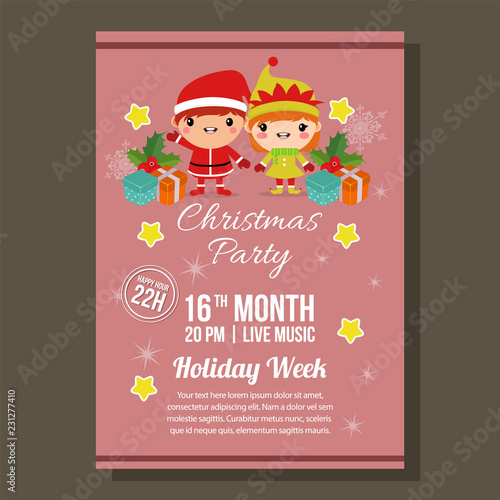 cute christmas red party brochure with kids costume © oncombuntung
