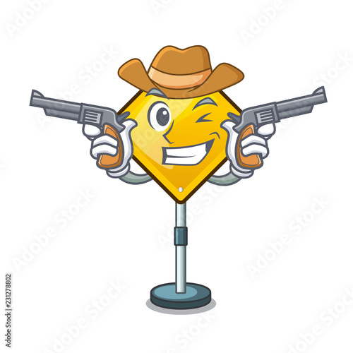 Cowboy harm warning sign shaped on cartoon