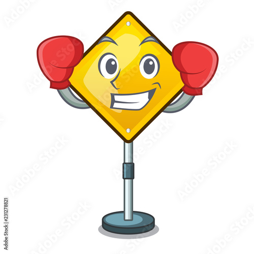 Boxing harm warning sign shaped on cartoon