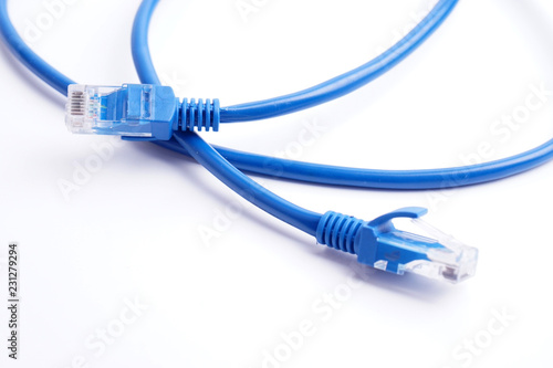 blue wire cable internet on white background, communication concept