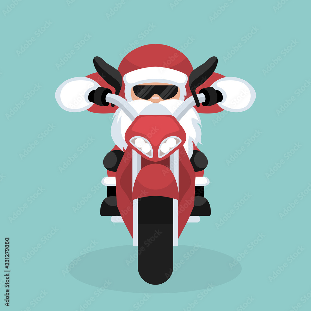 Christmas card of Santa Claus riding motorcycle Christmas card of Santa Claus riding motorcycle