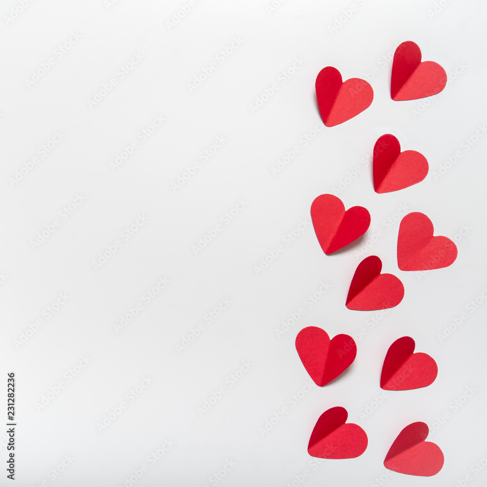 red paper hearts on white background Stock Photo | Adobe Stock