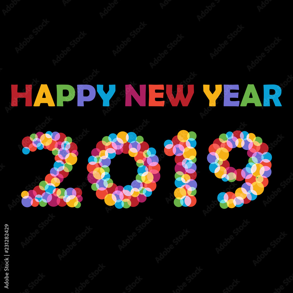 2019 A Happy New Year xmas greetings. Holidays colored background, bubbles shape pattern. 2019 A Happy New Year xmas greetings. Holidays colored background, bubbles shape pattern.