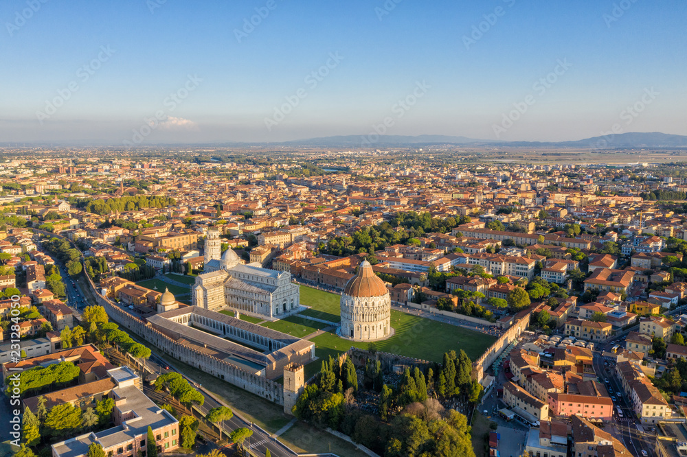 Leaning Tower of Pisa and Cathedral - Aerial View
