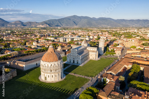 Aerial of Leaning Tower of Pisa 
