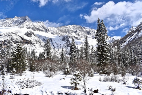 The end of Shuangqiao Valley, Sichuan, China. All the summits are above 5000 meters above the sea level.    photo